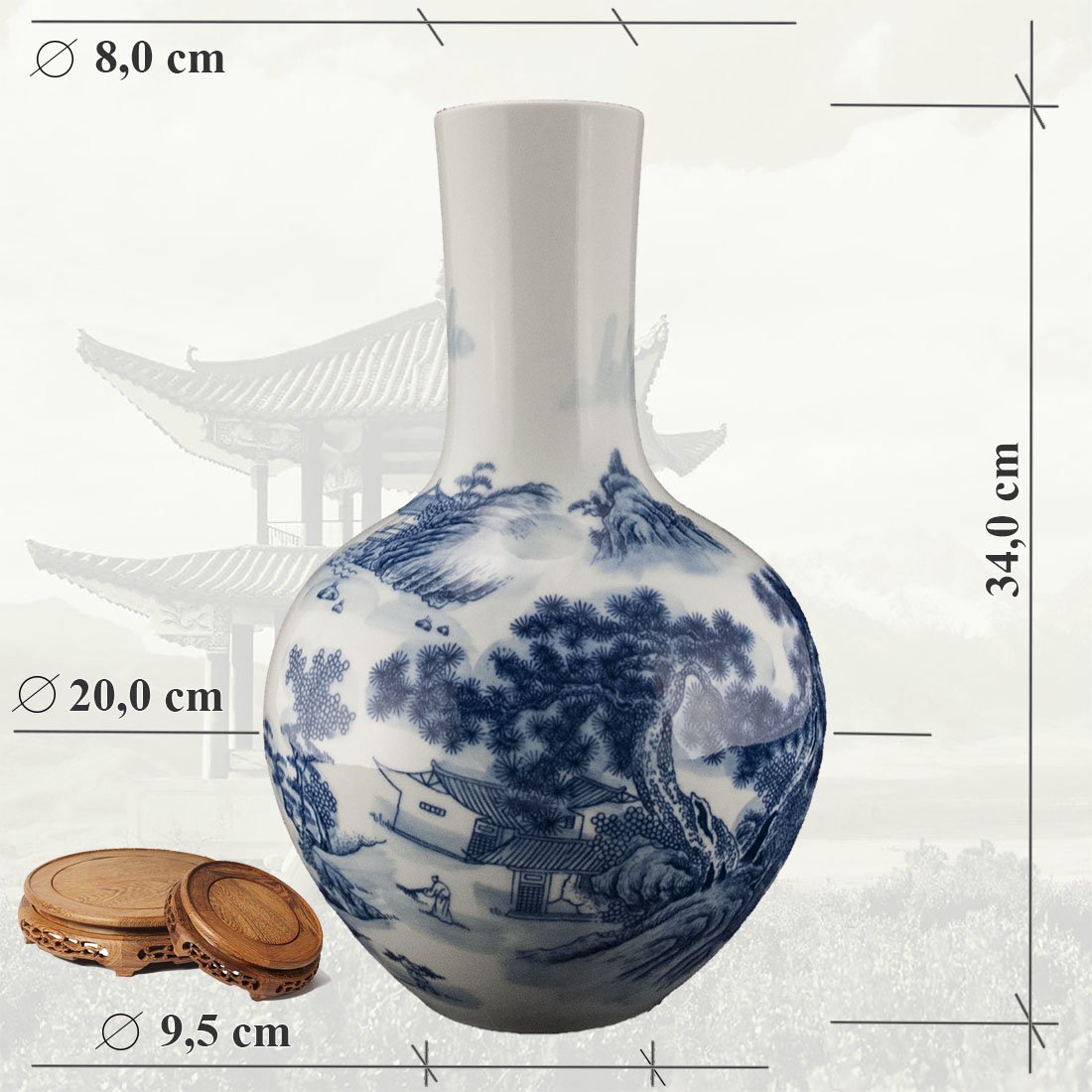 Китайская фарфоровая ваза «Blue &amp; White» - бело-синий фарфор в интернет-студии декора / шоурум | ChinaHouse.studio