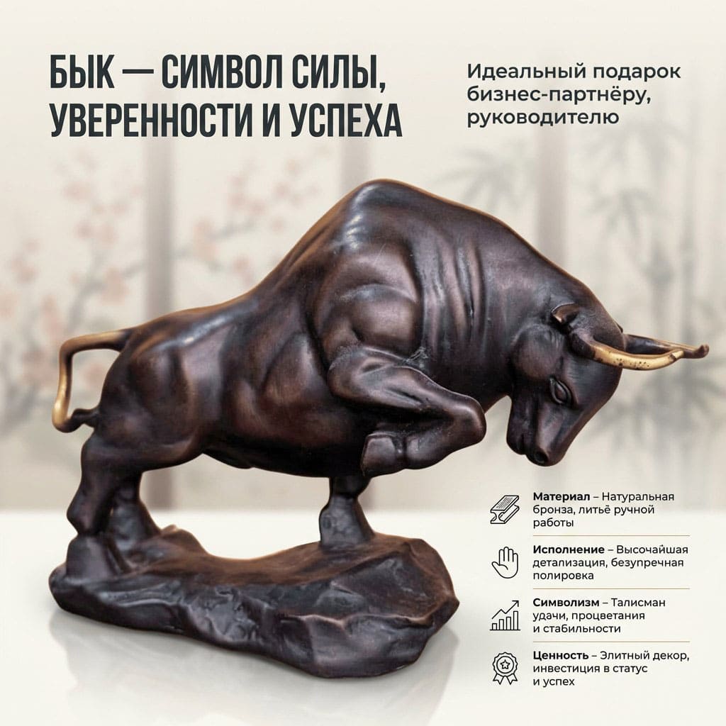 Китайская бронзовая статуэтка «Бык» — талисман силы и процветания в интернет-студии декора / шоурум | ChinaHouse.studio
