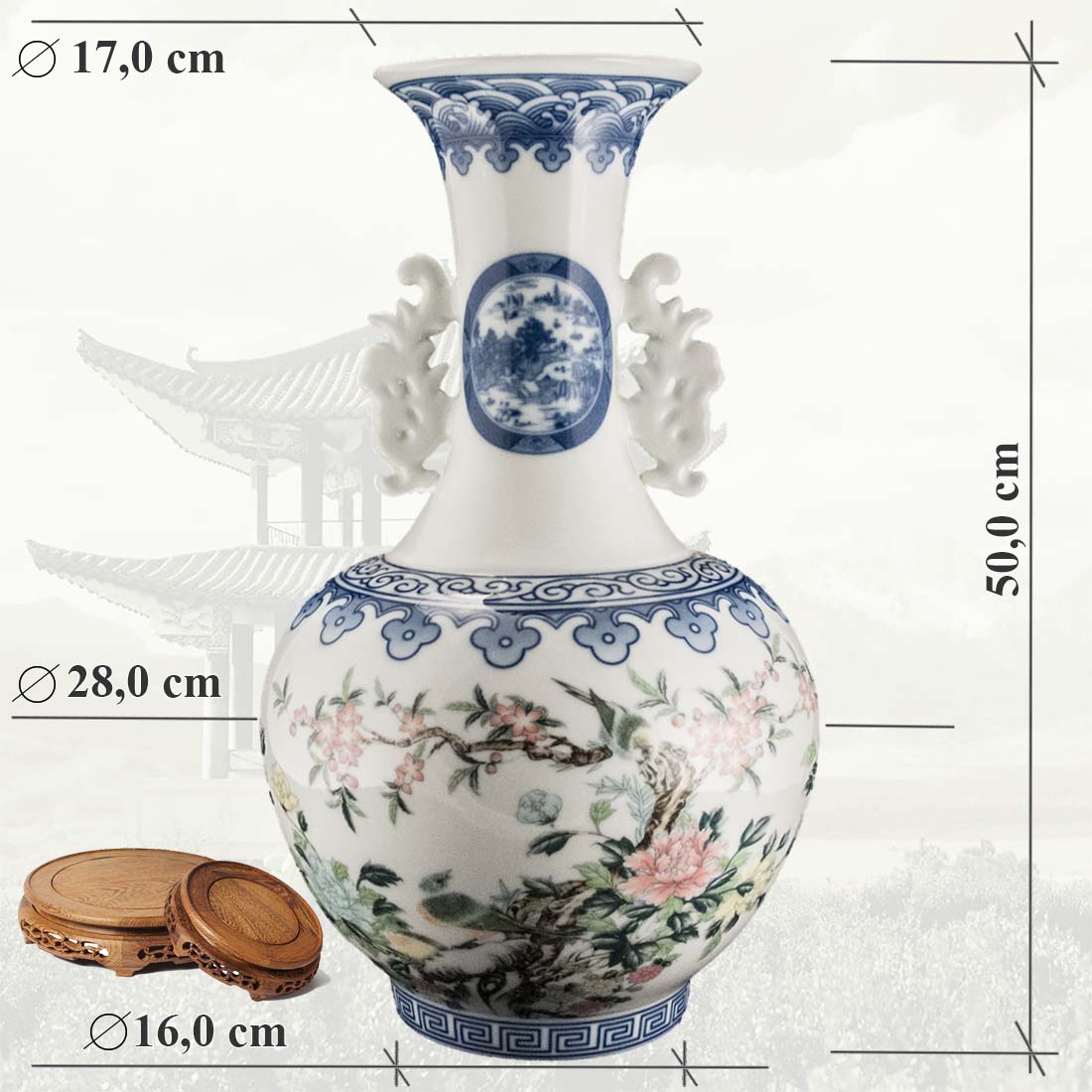 Китайская фарфоровая ваза «Blue &amp; White» - бело-синий фарфор в интернет-студии декора / шоурум | ChinaHouse.studio