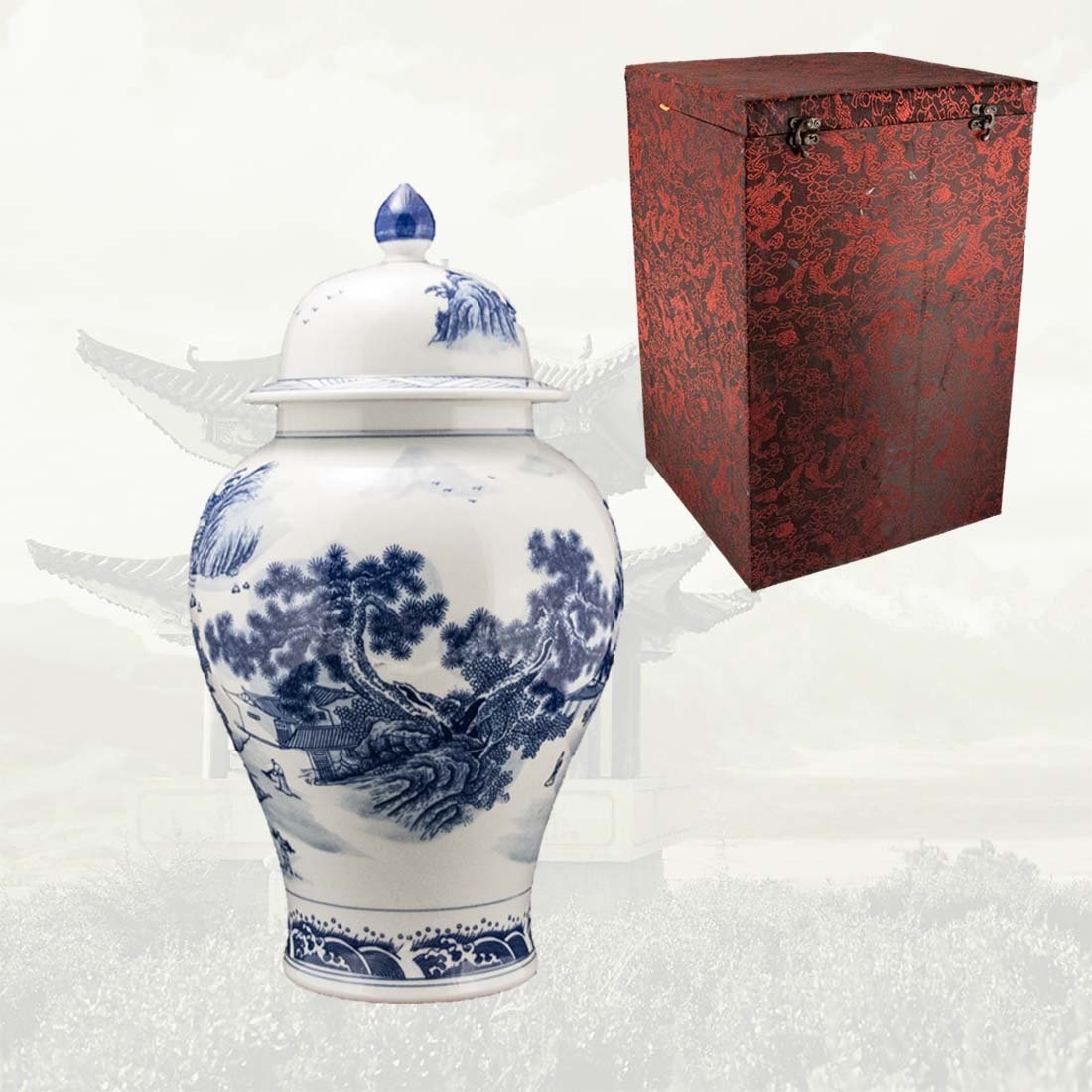 Китайская фарфоровая ваза с крышкой «Blue &amp; White» - бело-синий фарфор в интернет-студии декора / шоурум | ChinaHouse.studio