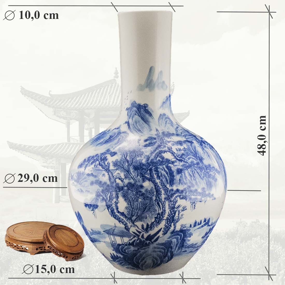 Китайская фарфоровая ваза «Blue &amp; White» - бело-синий фарфор в интернет-студии декора / шоурум | ChinaHouse.studio