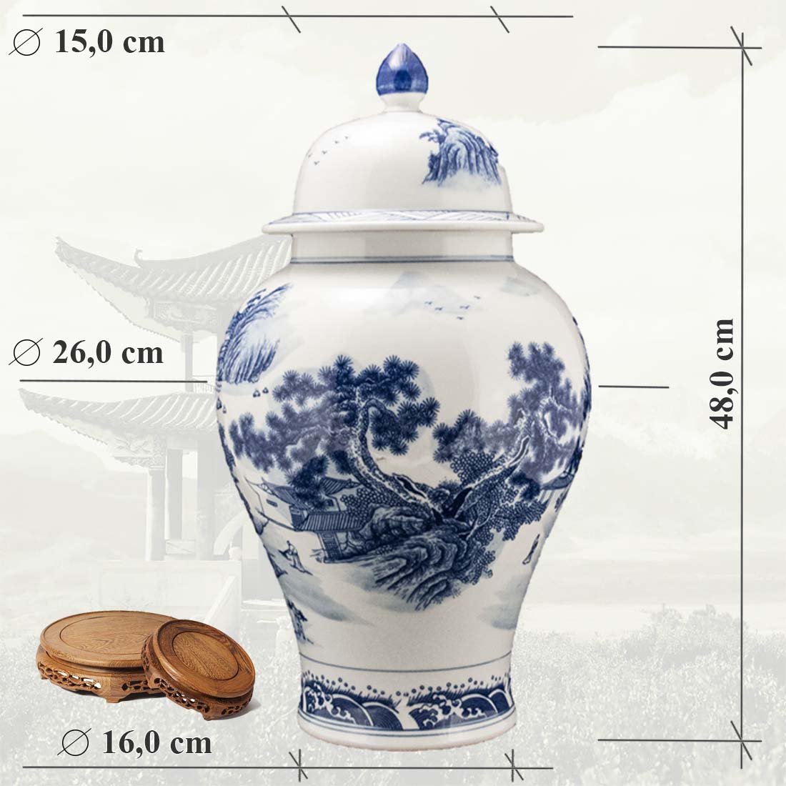 Китайская фарфоровая ваза с крышкой «Blue &amp; White» - бело-синий фарфор в интернет-студии декора / шоурум | ChinaHouse.studio