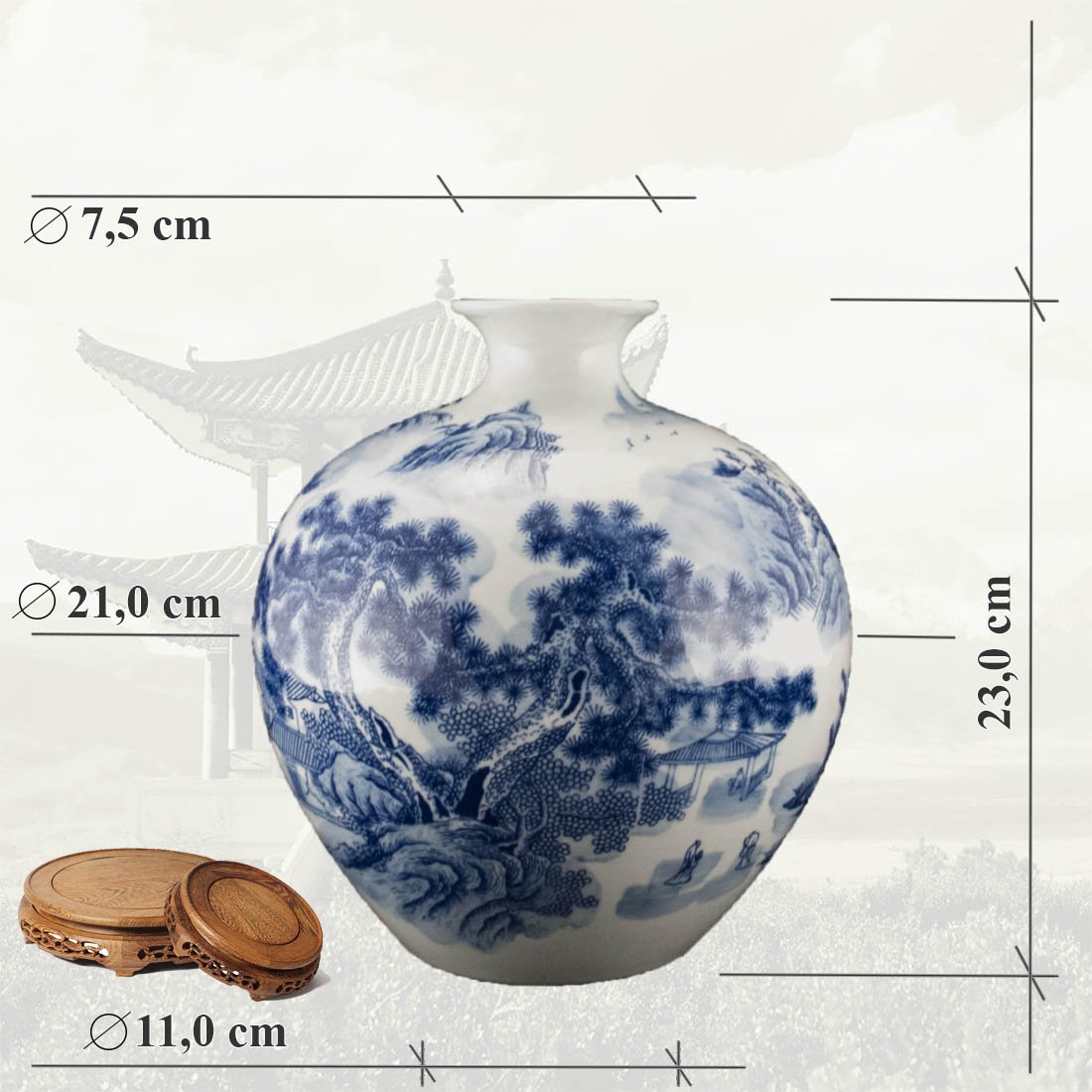 Китайская фарфоровая ваза «Blue &amp; White» - бело-синий фарфор в интернет-студии декора / шоурум | ChinaHouse.studio