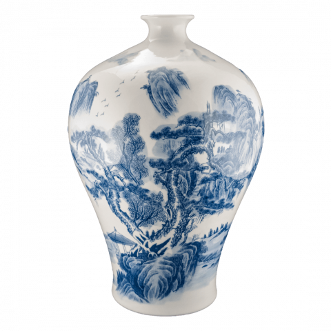 Китайская фарфоровая ваза «Blue &amp; White» — традиционный китайский пейзаж «шань-шуй» в интернет-студии декора / шоурум | ChinaHouse.studio