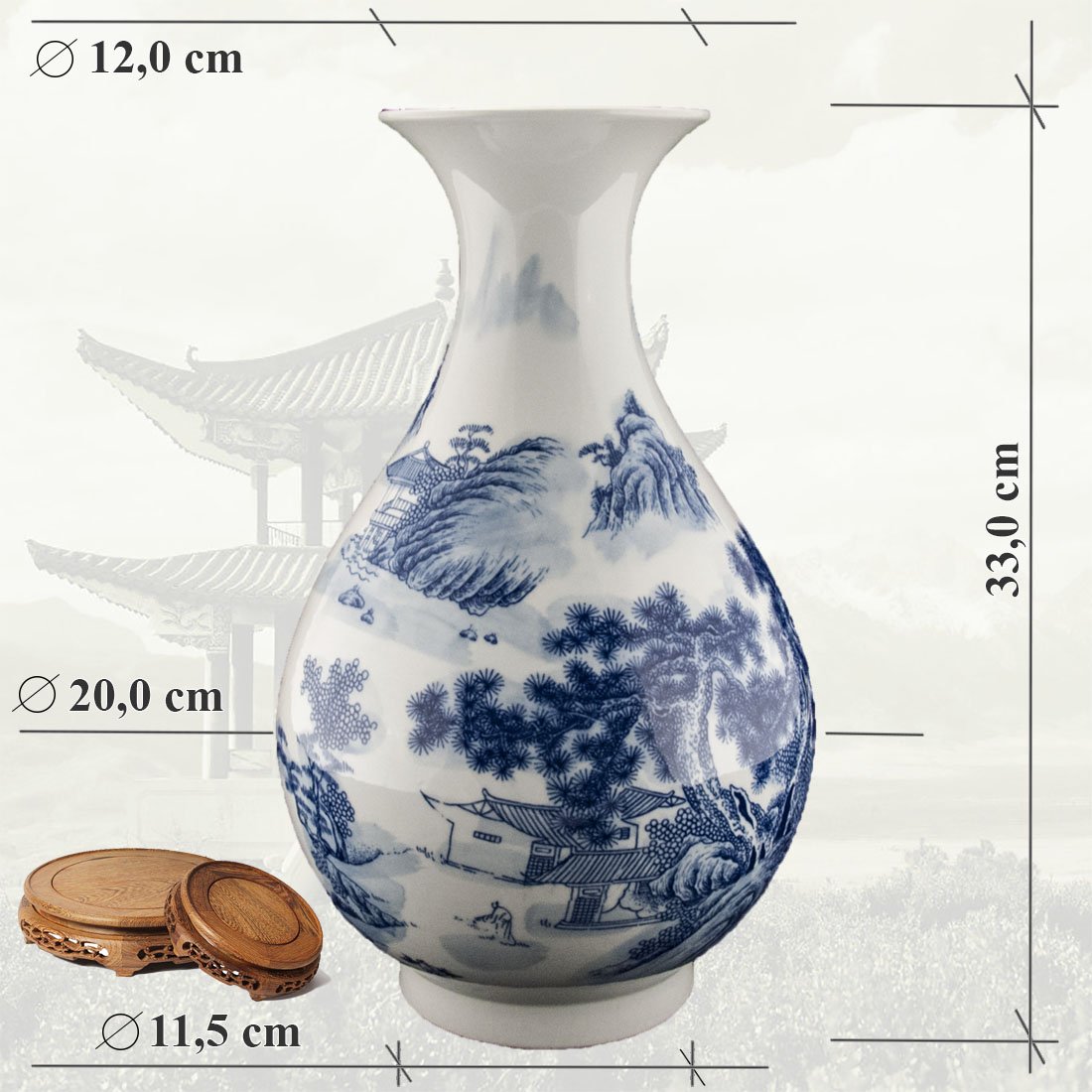 Китайская фарфоровая ваза «Blue &amp; White» - бело-синий фарфор в интернет-студии декора / шоурум | ChinaHouse.studio