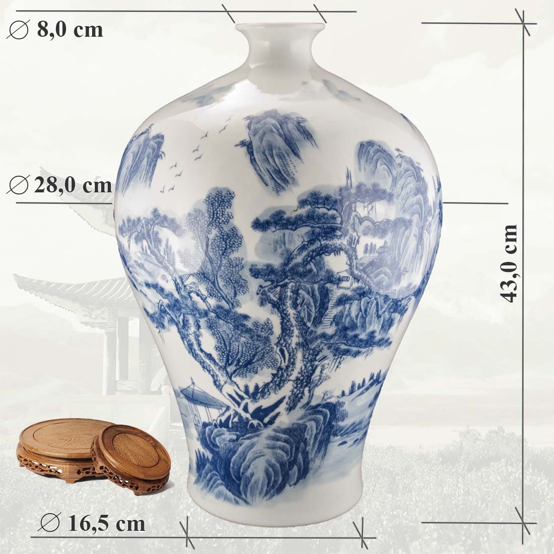 Китайская фарфоровая ваза «Blue &amp; White» — традиционный китайский пейзаж «шань-шуй» в интернет-студии декора / шоурум | ChinaHouse.studio