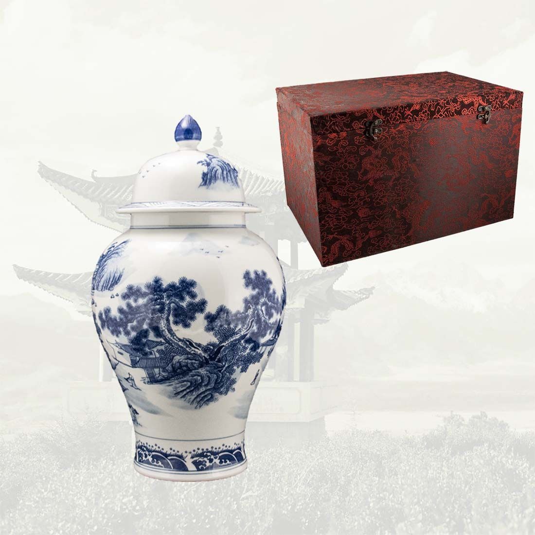 Китайская фарфоровая ваза с крышкой «Blue &amp; White» - бело-синий фарфор в интернет-студии декора / шоурум | ChinaHouse.studio