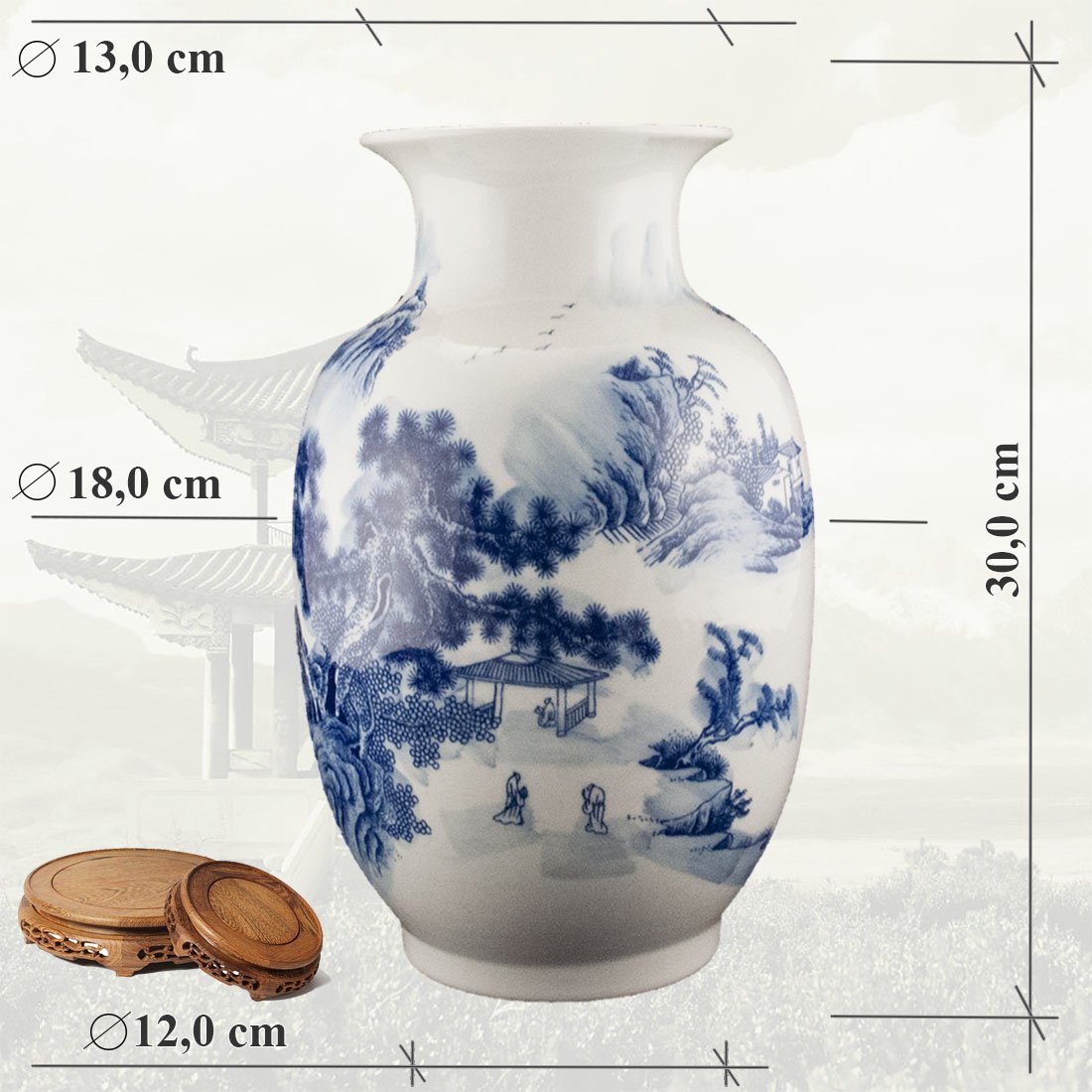 Китайская фарфоровая ваза «Blue &amp; White» - бело-синий фарфор в интернет-студии декора / шоурум | ChinaHouse.studio